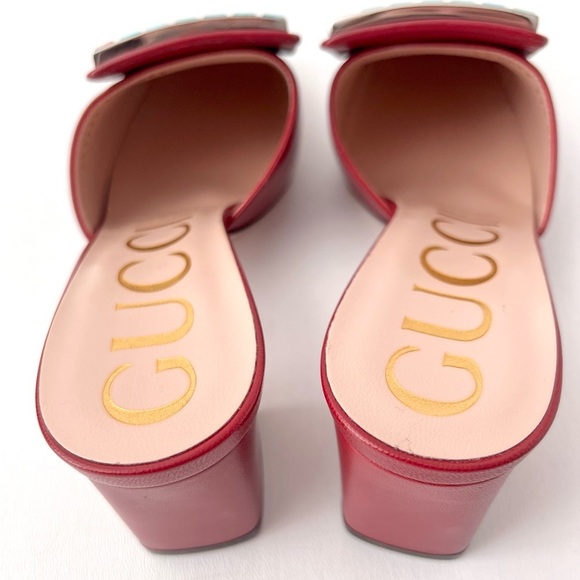 New GUCCI || Madelyn Red Mule Square Crystal Embellished GG Slip On Heel EU 37.5 - Picture 5 of 12